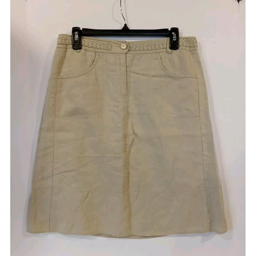 Willi Smith Women Size 8 23in Skirt 100% Linen Tiered Lined Beige Belted Accent